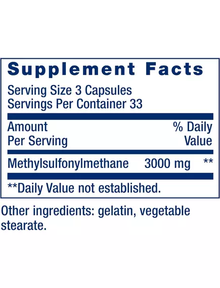 Life Extension MSM / МСМ Метилсульфонілметан (Сірка) 1000 мг 100 капсул, фото 2 від магазину біодобавок nutrido.shop
