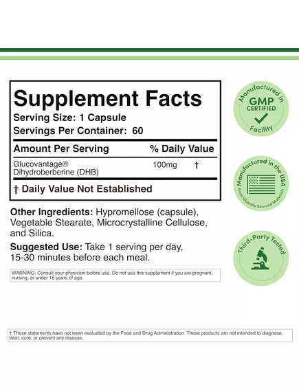 Double Wood Dihydroberberine / Дигідроберберин підтримка рівня цукру в крові 100 мг 60 капсул, фото 2 від магазину біодобавок nutrido.shop