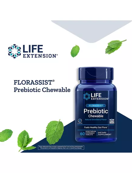 Life Extension Florassist Prebiotic Chewable / Пребиотик жевательный (клубника) 60 таблеток, фото 3 в магазине биодобавок nutrido.shop
