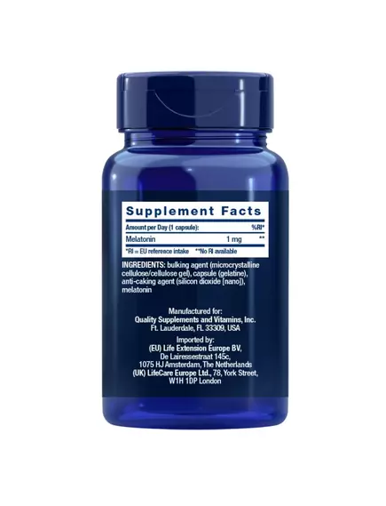 Life Extension Melatonin / Мелатонин 1 мг 60 капсул, EU, фото 2 в магазине биодобавок nutrido.shop