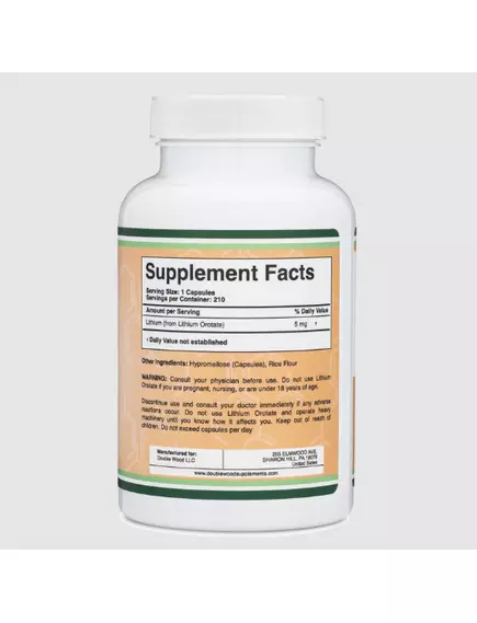 Double Wood Lithium Orotate / Литий оротат для поддержки памяти 5 мг 210 капсул, фото 2 в магазине биодобавок nutrido.shop