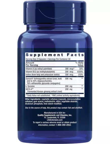 Life Extension Triple Action Thyroid / Поддержка щитовидной железы с ашвагандой 60 капсул, фото 3 в магазине биодобавок nutrido.shop