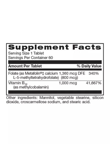 NEUROBIOLOGIX BIOACTIVE B-12 FOLATE / Б12 МЕТИЛКОБАЛАМІН + МЕТИЛФОЛАТ 60 ТАБЛЕТОК, фото 2 від магазину біодобавок nutrido.shop