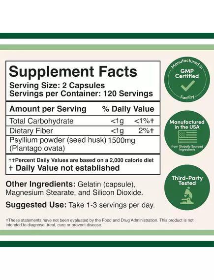 Double Wood Psyllium Husk Supplement / Лушпиння псиліуму 240 капсул, фото 2 в магазине биодобавок nutrido.shop