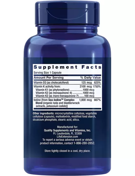 LIFE EXTENSION VITAMINS D&K W/ SEA-IODINE / ВІТАМІНИ D ТА K З МОРСЬКИМ ЙОДОМ 60 КАПСУЛ, фото 2 від магазину біодобавок nutrido.shop