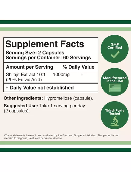 Double Wood Shilajit Resin / Смола мумие - фульвовая кислота и минералы 120 капсул, фото 2 в магазине биодобавок nutrido.shop