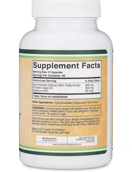 Double Wood Prostate Support Supplement / Підтримка простати з Пальметто 120 капсул, фото 3 в магазине биодобавок nutrido.shop