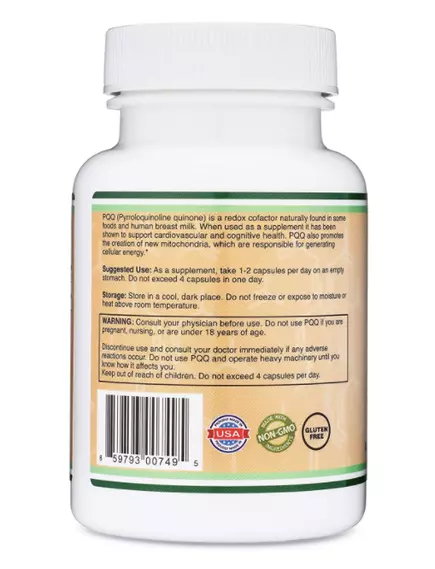 DOUBLE WOOD PQQ PYRROLOQUINOLINE QUINONE / ПІКУКУ ПІРРОЛОХІНОЛІНХІНОН 60 КАПС, фото 2 від магазину біодобавок nutrido.shop