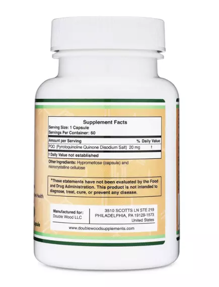 DOUBLE WOOD PQQ PYRROLOQUINOLINE QUINONE / ПІКУКУ ПІРРОЛОХІНОЛІНХІНОН 60 КАПС, фото 3 від магазину біодобавок nutrido.shop
