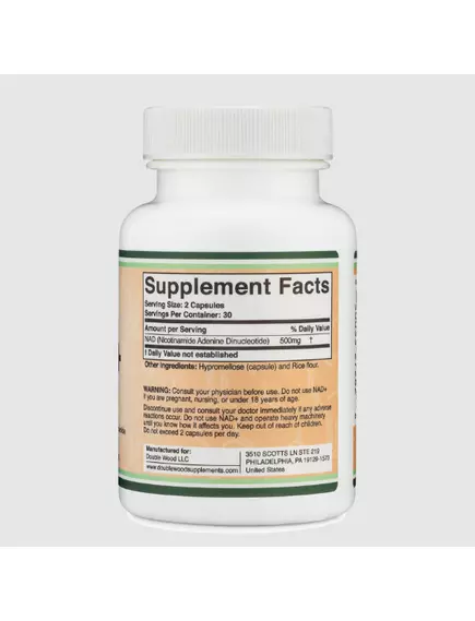 Double Wood NAD+ / НАД+ поддержка выработки клеточной энергии 250 мг 60 капсул, фото 2 в магазине биодобавок nutrido.shop