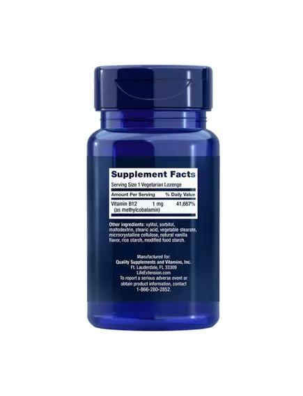 Life Extension Vitamin B12 methylcobalamin / Вітамін Б12 метилкобаламін 1 мг 60 пастилок, фото 2 в магазине биодобавок nutrido.shop