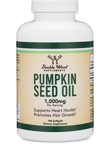 Double Wood Pumpkin Seed Oil / Масло семян тыквы Омега-6 для здоровья сердца 180 капсул, фото 2 в магазине биодобавок nutrido.shop