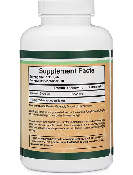 Double Wood Pumpkin Seed Oil / Масло семян тыквы Омега-6 для здоровья сердца 180 капсул, фото 4 в магазине биодобавок nutrido.shop