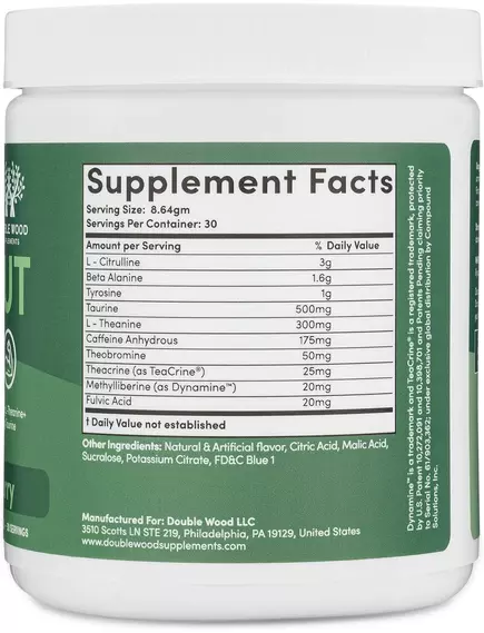 Double Wood Pre-Workout / Передтренувальний комплекс зі смаком ожини 259,2 г, фото 3 в магазине биодобавок nutrido.shop