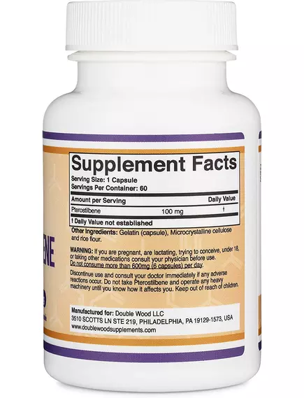 DOUBLE WOOD PTEROSTILBENE / ПТЕРОСТИЛЬБЕН АНТИОКСИДАНТ 60 КАПСУЛ, фото 2 від магазину біодобавок nutrido.shop