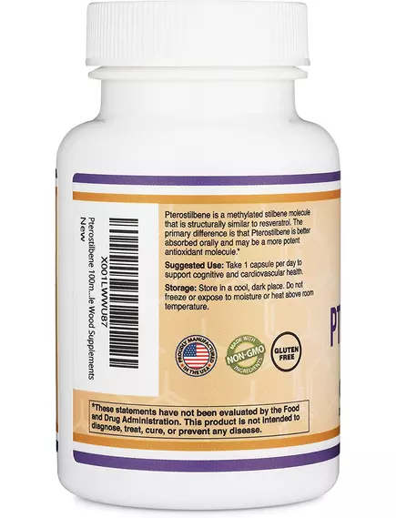 DOUBLE WOOD PTEROSTILBENE / ПТЕРОСТИЛЬБЕН АНТИОКСИДАНТ 60 КАПСУЛ, фото 3 від магазину біодобавок nutrido.shop