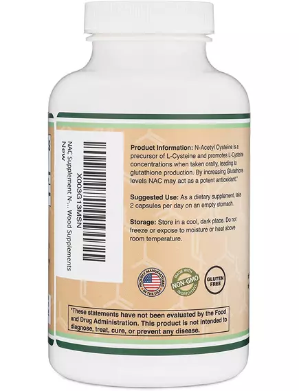 Double Wood N-Acetyl-L-Cysteine NAC / N-ацетил L-цистеин НАК антиоксидант 210 капсул, фото 3 в магазине биодобавок nutrido.shop