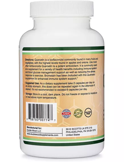 DOUBLE WOOD QUERCETIN 1000 MG WITH BROMELAIN 200 MG / КВЕРЦЕТИН З БРОМЕЛАЇНОМ 120 КАПСУЛ, фото 3 від магазину біодобавок nutrido.shop