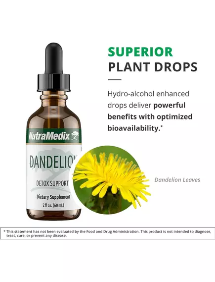 NutraMedix Dandelion / Кульбаба спиртовий екстракт листя 60 мл, фото 4 від магазину біодобавок nutrido.shop