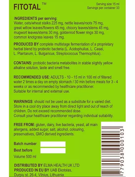 FITOTAL / ФІТОТАЛ МЕТАБІОТИК ДЛЯ ВІДНОВЛЕННЯ МІКРОФЛОРИ КИШКІВНИКА 500 МЛ, фото 2 від магазину біодобавок nutrido.shop