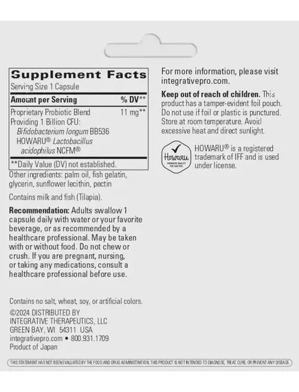 Integrative Therapeutics Probiotic Pearls / Пробіотичні перлини біфідо- та лакто-бактерії 30 капсул, фото 3 в магазине биодобавок nutrido.shop