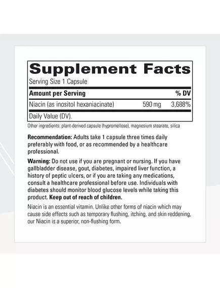 INTEGRATIVE THERAPEUTICS FLUSH-FREE NIACIN / НІАЦИН БЕЗ ПОЧЕРВОНІННЯ ШКІРИ Б3 60 КАПСУЛ, фото 2 від магазину біодобавок nutrido.shop