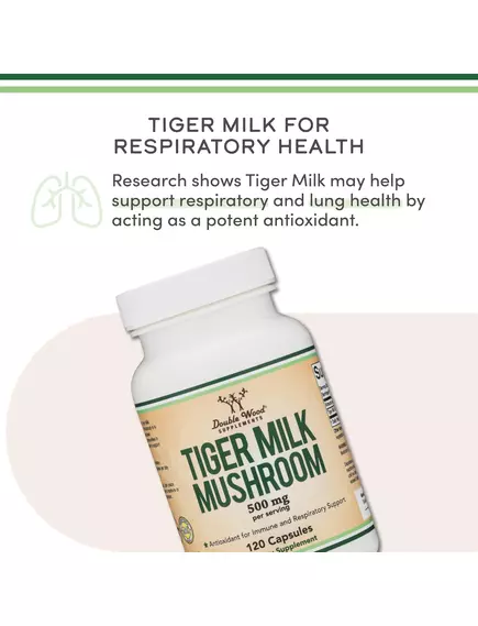 Double Wood Tiger Milk Mushroom / Тигровий молочний гриб Lignosus Fungi 500 мг 120 капсул, фото 3 від магазину біодобавок nutrido.shop