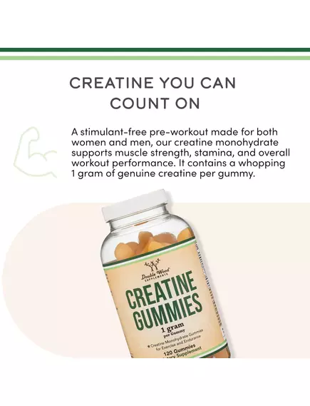 Double Wood Creatine Gummies / Креатин моногідрат 1 грам 120 жувальних мармеладок, фото 6 в магазине биодобавок nutrido.shop