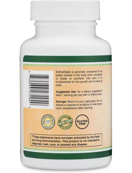 Double Wood Methylfolate / Метилфолат 1000 мкг 120 капсул, фото 4 в магазине биодобавок nutrido.shop