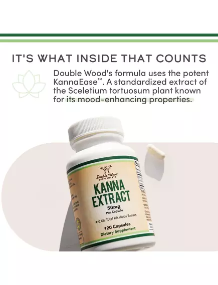 Double Wood Kanna Supplement / Канна екстракт підтримка настрою та розслаблення 50 мг 120 капсул, фото 4 від магазину біодобавок nutrido.shop