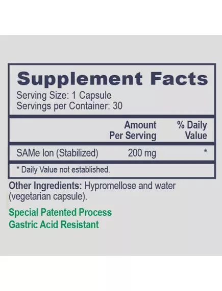 Professional Health Products Pro SAMe / САМе S-аденозил-L-метионин 200 мг 30 капсул, фото 2 в магазине биодобавок nutrido.shop