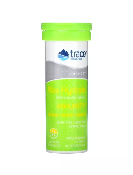 Trace Minerals Max-Hydrate Immunity / Електроліти для імунітету лимон-лайм 10 шипучих таблеток від магазину біодобавок nutrido.shop