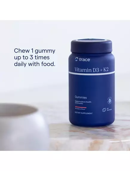 Trace Minerals Vitamin D3+K2 Gummies / Вітаміни Д3 (5000 МО) K2 (50 мкг) смак полуниця 60 жувальних мармеладок, фото 5 в магазине биодобавок nutrido.shop