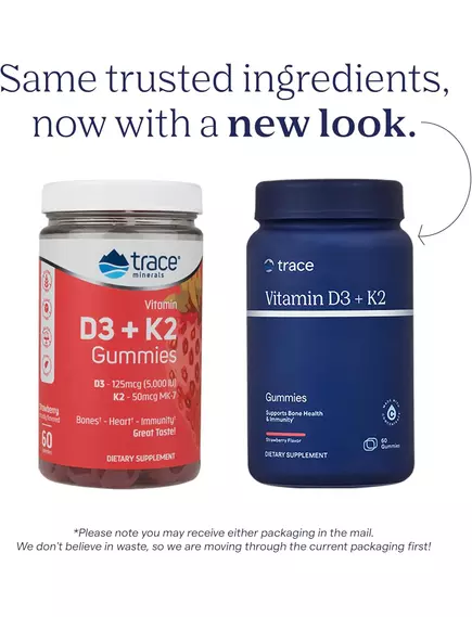 Trace Minerals Vitamin D3+K2 Gummies / Вітаміни Д3 (5000 МО) K2 (50 мкг) смак полуниця 60 жувальних мармеладок, фото 2 в магазине биодобавок nutrido.shop