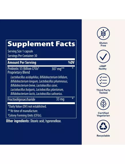 Trace Minerals Probiotic 55 Billion / Пробіотик 10 штамів біфідо- та лактобактерій 55 млрд КУО 30 капсул, фото 2 від магазину біодобавок nutrido.shop