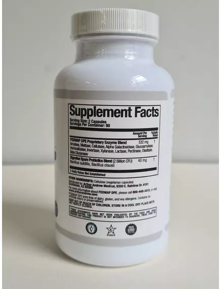 Arthur Andrew Fodmap DPE / Фодмап травні ферменти для вуглеводів 180 капсул, фото 9 в магазине биодобавок nutrido.shop