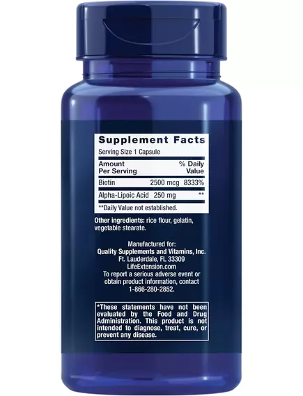 Life Extension Alpha-Lipoic Acid with Biotin / Альфа-ліпоєва кислота з біотином 60 капсул, фото 3 від магазину біодобавок nutrido.shop