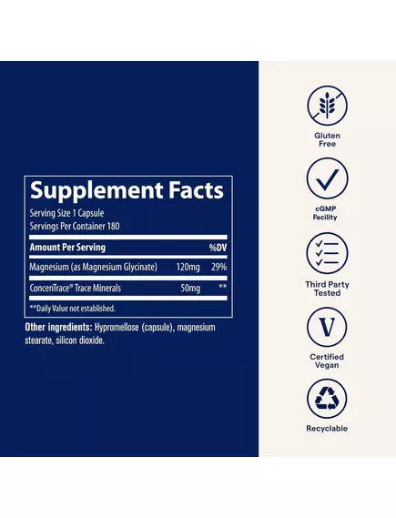 Trace Minerals Magnesium Glycinate / Магний гліцинат 180 капсул, фото 2 в магазине биодобавок nutrido.shop