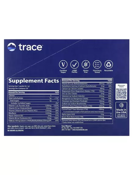 Trace Minerals Power Pak Lemon Lime / Вітамін C + електроліти + мультивітаміни Лимон Лайм 30 саше, фото 4 від магазину біодобавок nutrido.shop