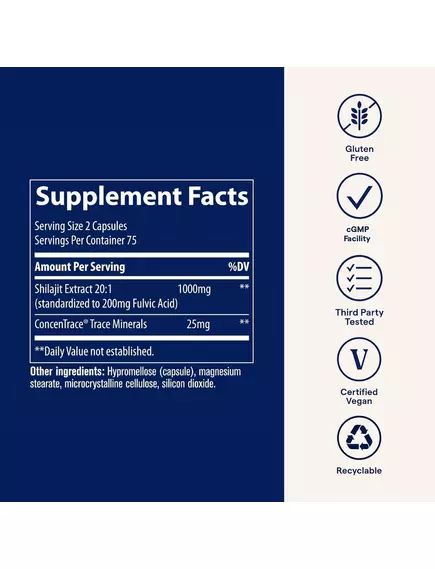 Trace Minerals Shilajit / Смола мумійо фульвова кислота та мінерали 150 капсул, фото 2 від магазину біодобавок nutrido.shop