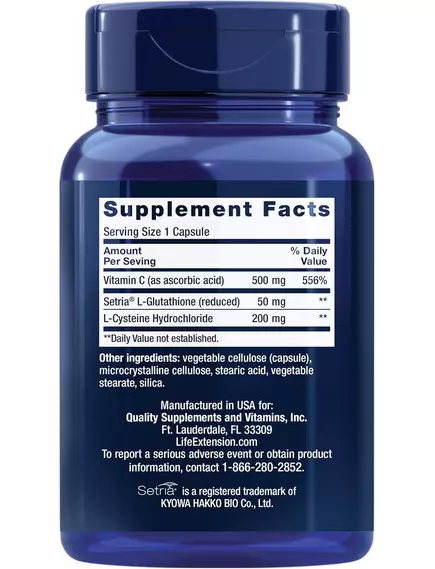 Life Extension Glutathione, Cysteine & C / Глутатіон, цистеїн і вітамін C антиоксиданти 100 капсул, фото 3 від магазину біодобавок nutrido.shop
