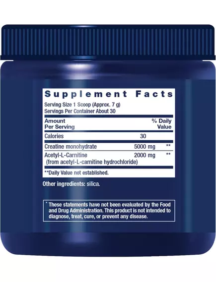 Life Extension Creatine & Acetyl-L-Carnitine Energy Plus / Креатин і ацетил-L-карнітин 233 г, фото 2 від магазину біодобавок nutrido.shop