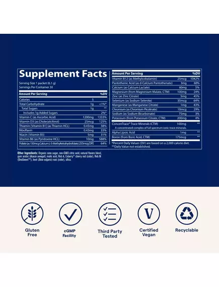 Trace Minerals Power Pak Watermelon / Вітамін C + електроліти + мультивітаміни Кавун 30 саше, фото 11 в магазине биодобавок nutrido.shop