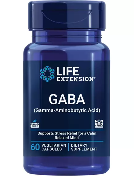 Life Extension GABA / ГАМК Гамма-аміномасляна кислота 60 капсул від магазину біодобавок nutrido.shop