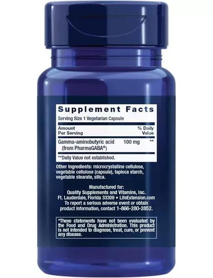 Life Extension GABA / ГАМК Гамма-аміномасляна кислота 60 капсул, фото 3 в магазине биодобавок nutrido.shop