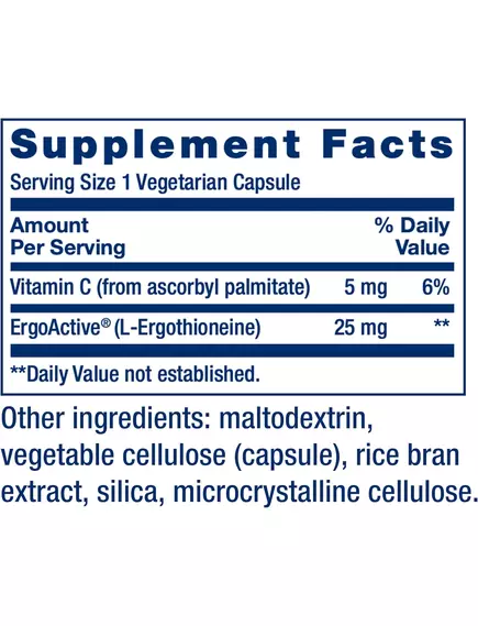 Life Extension Mega L-Ergothioneine / Мега L-ерготионеїн антиоксидант 30 капсул, фото 2 від магазину біодобавок nutrido.shop