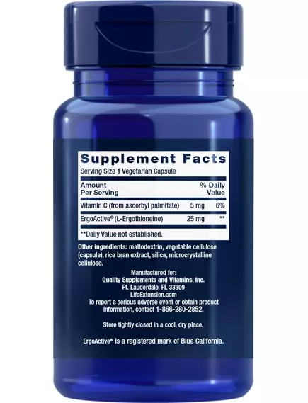 Life Extension Mega L-Ergothioneine / Мега L-ерготионеїн антиоксидант 30 капсул, фото 3 від магазину біодобавок nutrido.shop