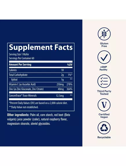 Trace Minerals Zinc + Vitamin C / Цинк і вітамін C смак малина 60 жувальних таблеток, фото 2 в магазине биодобавок nutrido.shop