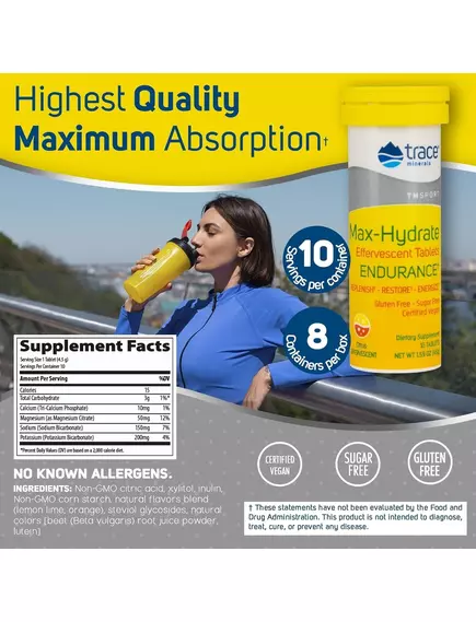 Trace Minerals Max-Hydrate Endurance / Електроліти для витривалості цитрус 10 шипучих таблеток, фото 4 від магазину біодобавок nutrido.shop