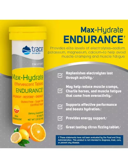 Trace Minerals Max-Hydrate Endurance / Електроліти для витривалості цитрус 10 шипучих таблеток, фото 5 від магазину біодобавок nutrido.shop
